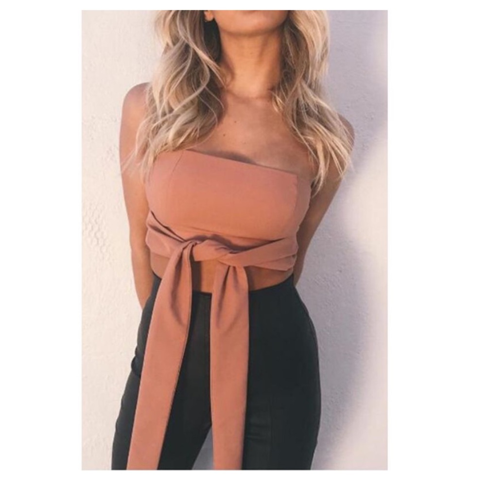 ‘Victoria’ Pink Bandeau Crop with Tie and Zip Back